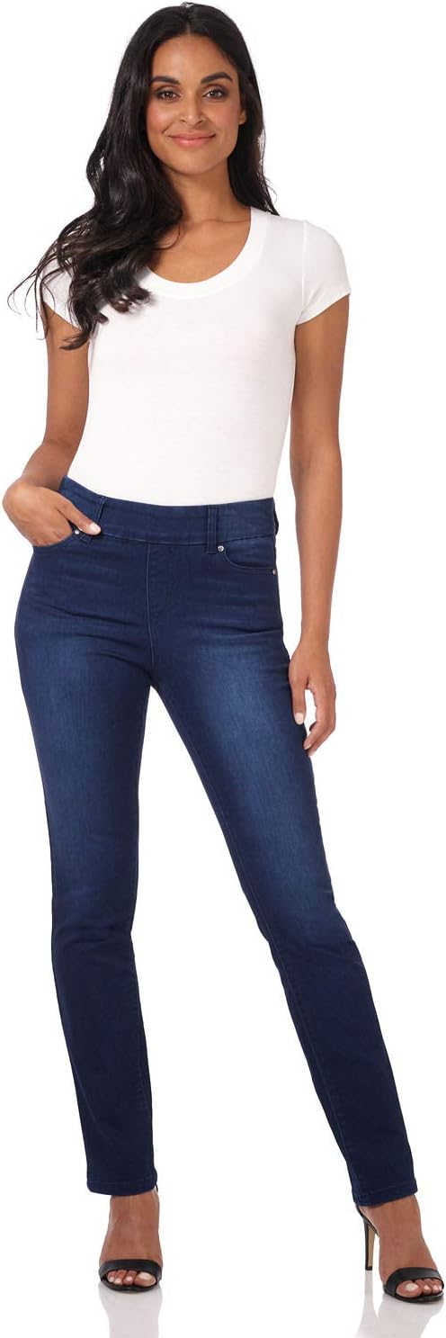 REKUCCI Women's Secret Figure Premium Lux Denim Straight Leg Pull-On Jean