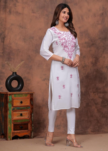 JG JAI GOVINDAM Indian Hand Embroidered Kurti for Women Chikankari Straight Cotton Long Kurti's Tunic Kurta Dreses for Women