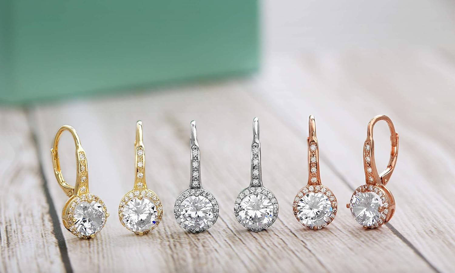 925 Sterling Silver Cubic Zirconia Halo Leverback Dangle Bridal Earrings for Women