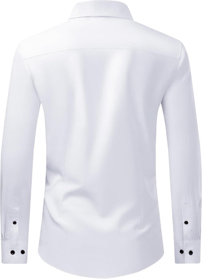 J.VER Men's Dress Shirts Stretch Long Sleeve Formal Shirt Solid Business Casual Button Down Shirts for Wedding Prom