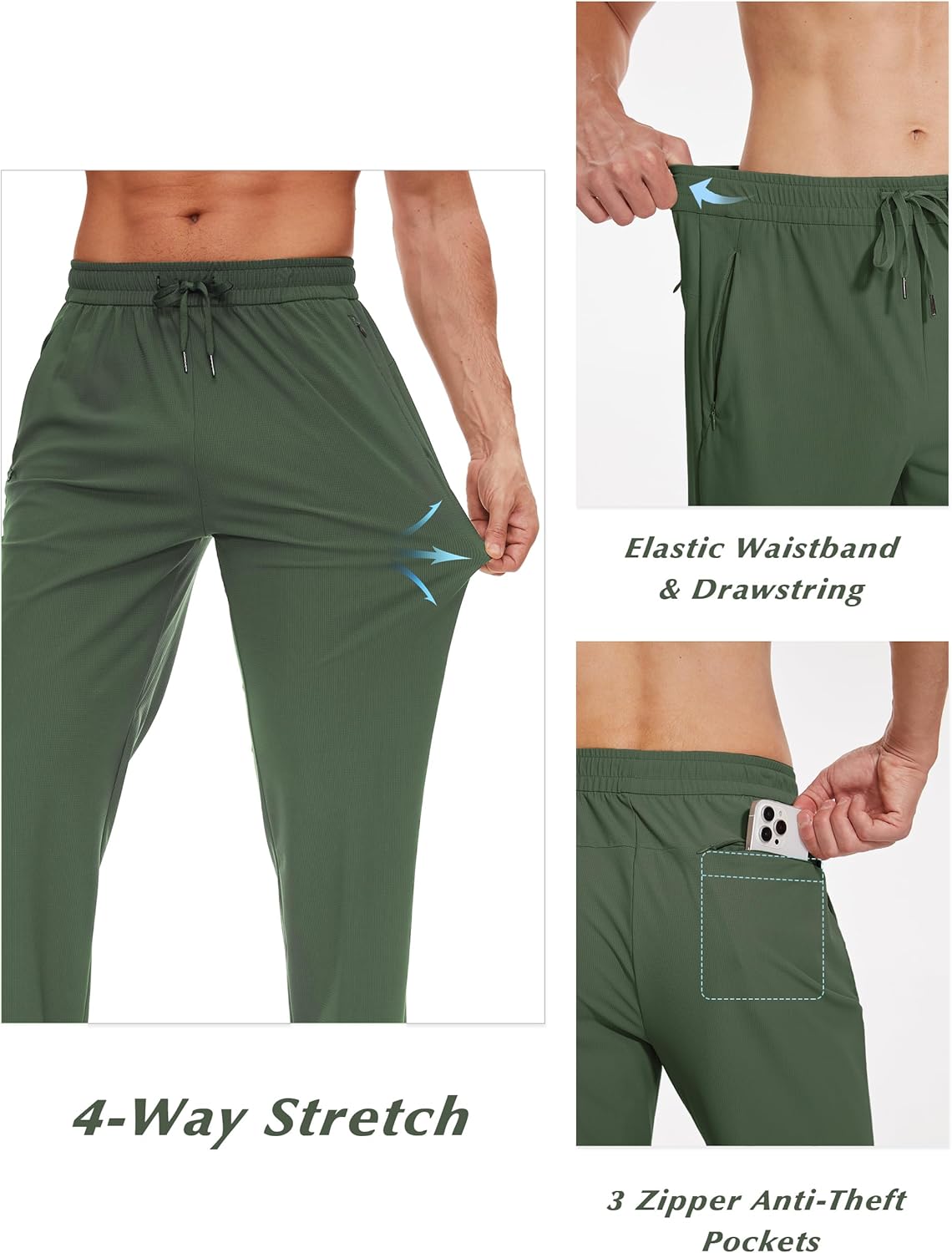 SEVEGO Men's 31"/33"/35"/37" Tall Inseam Joggers Lightweight Sweatpants 3 Zipper Pocket Tapered Athletic Workout Gym Pant