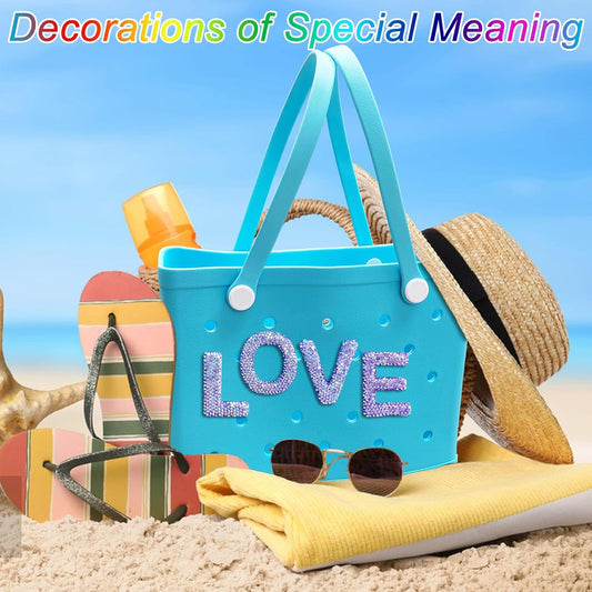 Diamond Letter Charms for Bogg Bag, Alphabet Sparkling Purple Rhinestones Lettering Accessories Charms for Simply Southern Bag, Insert Letters Charm for Handbag Beach Tote.