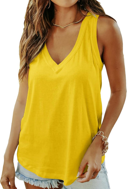 Smile Fish Women Summer Deep V Neck Tank Top Loose Fit Flowy Sleeveless Shirt