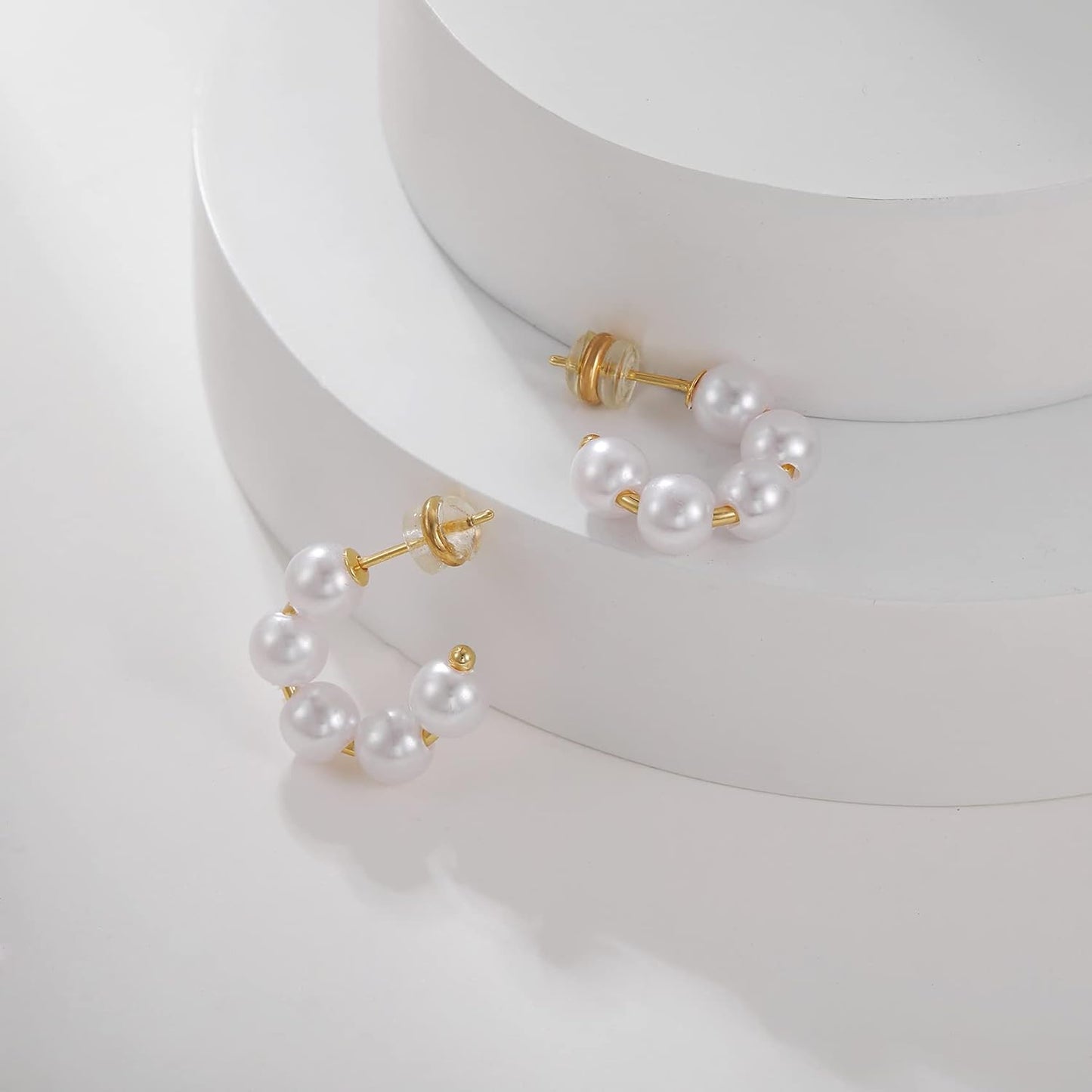 Pearl Hoop Earrings for Women Small Pearl Hoop Earrings Gold Plated Lightweight Open Large Circle Round Pearl Earrings Jewelry Birthday Gift for Women