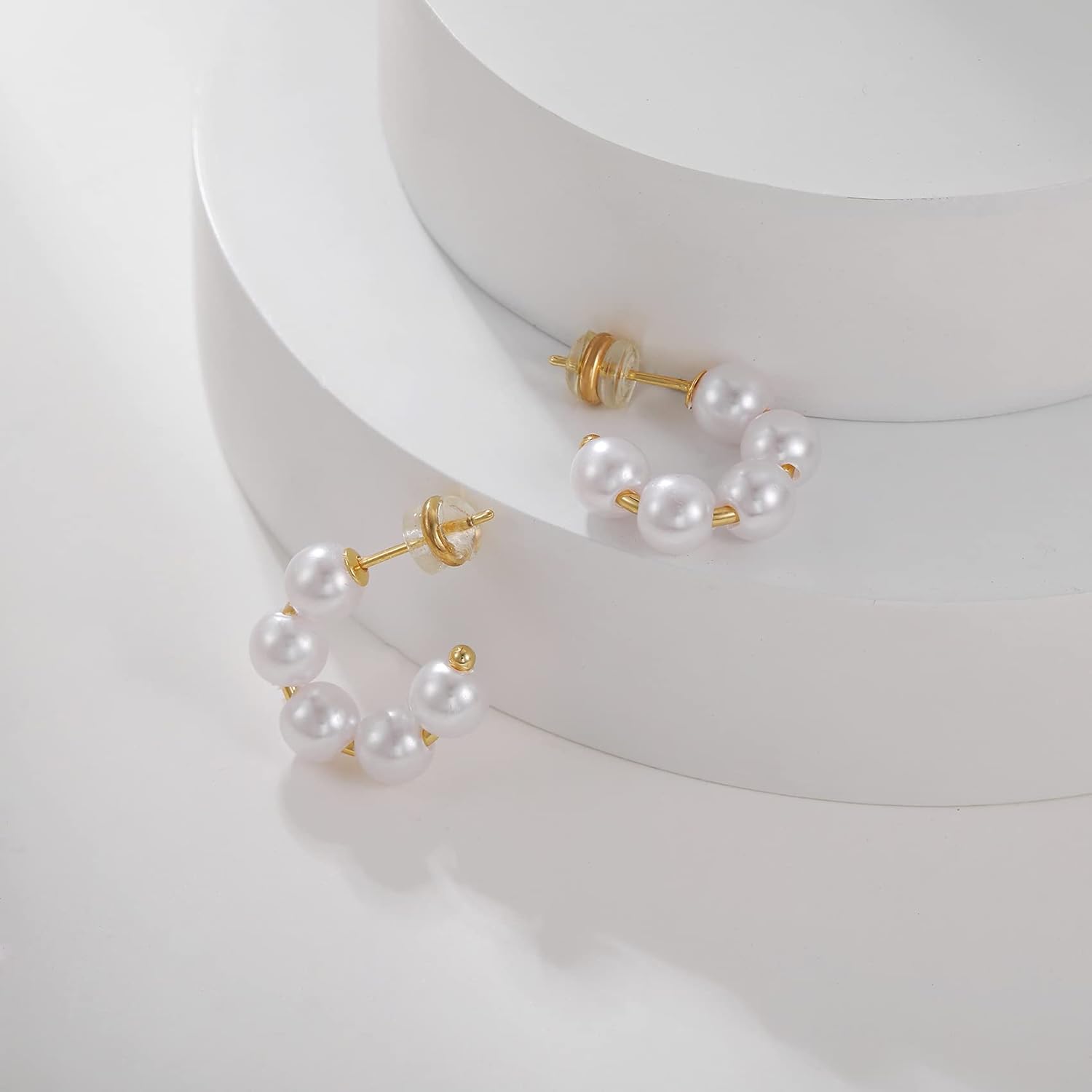 Pearl Hoop Earrings for Women Small Pearl Hoop Earrings Gold Plated Lightweight Open Large Circle Round Pearl Earrings Jewelry Birthday Gift for Women
