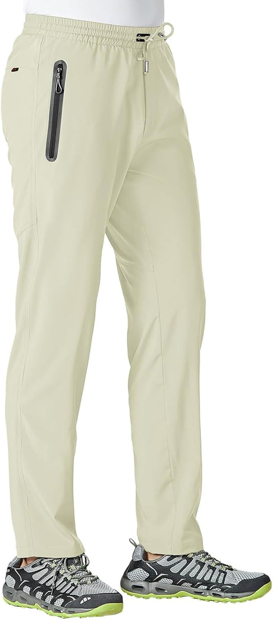 TBMPOY Men's Lightweight Hiking Travel Pants Breathable Athletic Fishing Active Joggers Zipper Pockets