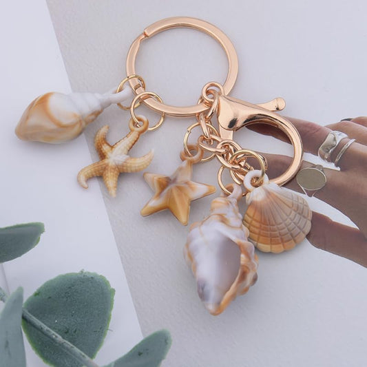 Beach Seashell Keychain Charm for Girls Ocean Starfish Key Chain Gold Bag Keyring Beach Theme Gifts for Women