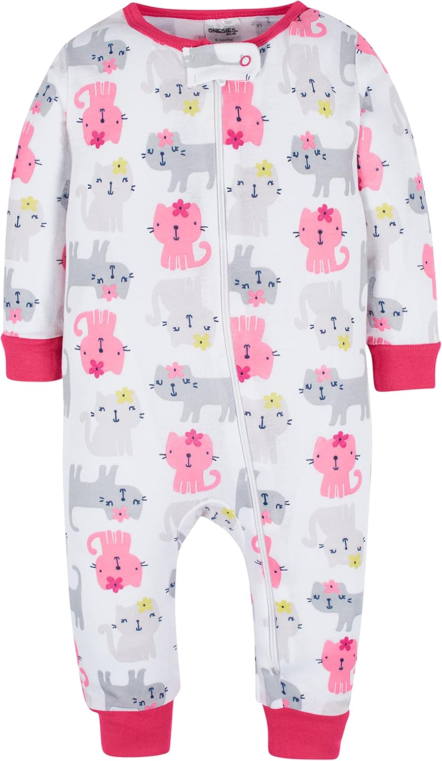 Onesies Brand Baby Girls' 3-Pack Snug Fit One-Piece Cotton Pajamas
