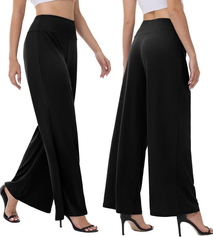 ZOOSIXX Wide Leg Palazzo Pants for Women - High Waist Casual Beach Lounge Pants Loose Dress Pants Stretchy Trousers