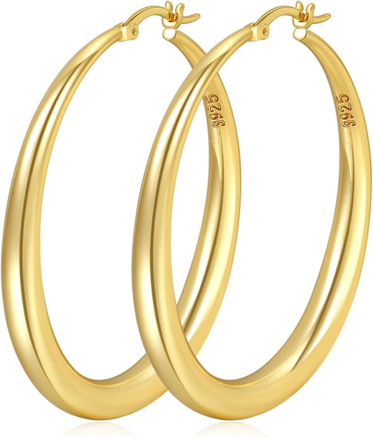 PABBEU S925 Sterling Silver Hoop Earrings Large Silver Hoop Earrings for Women Hypoallergenic Lightweight Big Thick Silver Hoop Earrings for Women Girls 35/40/50/60/70mm
