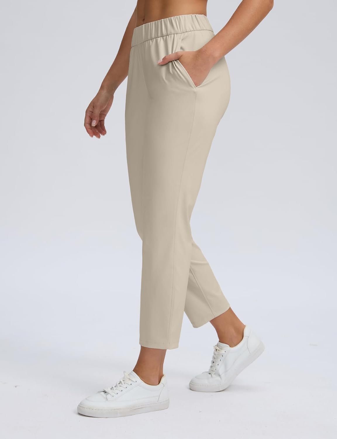 Seamaid Women's Golf Pants with Deep Pockets 7/8 Stretch Athletic Travel Pants for Casual Lounge Cream L