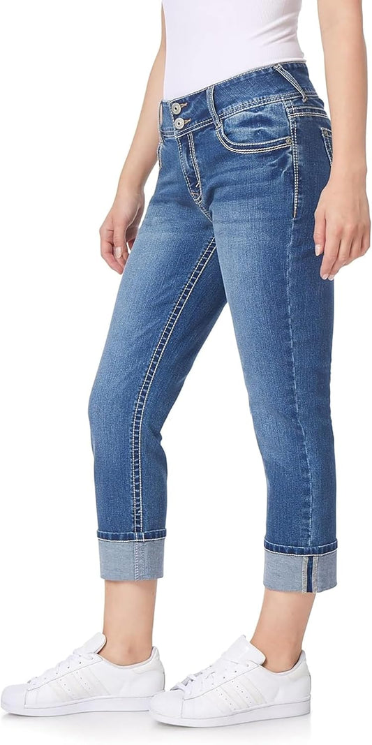 WallFlower Women's Size Luscious Curvy 23.5'' Crop Mid-Rise Insta Stretch Juniors (Standard and Plus)