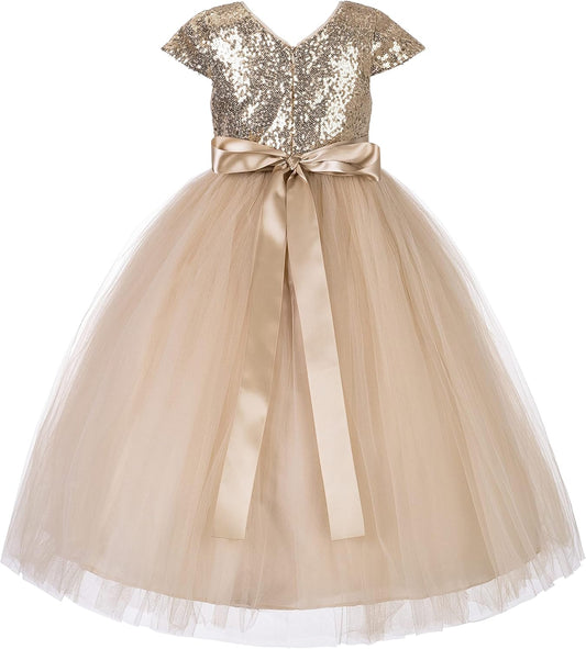 ekidsbridal Cap Sleeves Sequin Flower Girl Dress Photoshoot Dresses for Toddler Girl 211