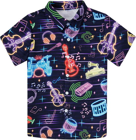 uideazone Boys Hawaiian Shirts Novelty Printed Funky Short Sleeve Button Down Shirt Kids Aloha Luau Shirt 7-14T