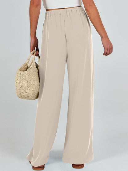 Caracilia Women Wide Leg Palazzo Pants Summer High Waist Flowy Casual Trousers Loose Lounge Beach Travel Vacation Clothes