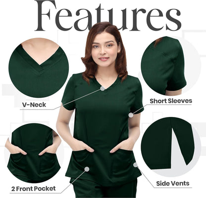 NY Threads Scrub Tops for Women Soft Stretch V-Neck Medical Scrub Top with Pockets