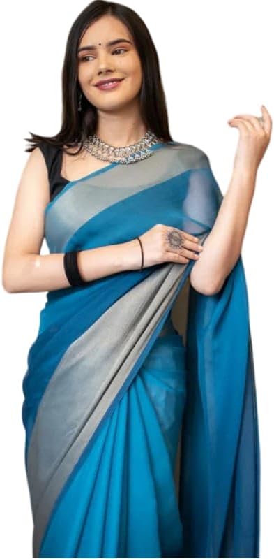 Trendy Ready to wear saree1min ready sari Pre draped pre-stitched saree with Unstitched Blouse