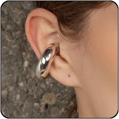 Chunky Gold Ear Cuffs Earrings for Women Non Piercing Gold Plated Stainless Steel Cuff Clip On Cartilage Hoop Lightweight Earrings Non-tarnish 1 Pairs