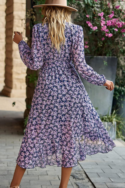 PRETTYGARDEN Women's Floral Boho Dress Fall Long Sleeve Wrap V Neck Ruffle Flowy Maxi Spring Wedding Guest Vacation Dresses