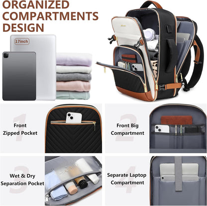 Large Carry On Travel Backpack: Flight Approved 40L Waterproof TSA Personal Item Daypack for Women Weekender Bag fit 17inch Laptop Luggage Backpack Traveling Business with USB Port and 3 Packing Cubes