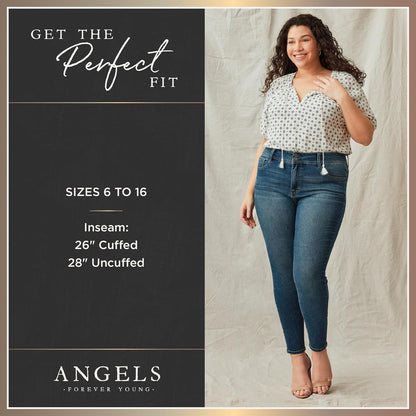 Angels Forever Young Women's Everflex Classic Twill Convertible Straight Mid-Rise Pants