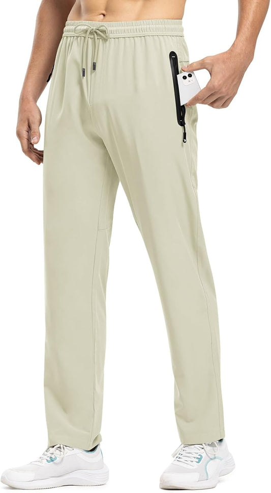 TBMPOY Men's Lightweight Hiking Travel Pants Breathable Athletic Fishing Active Joggers Zipper Pockets