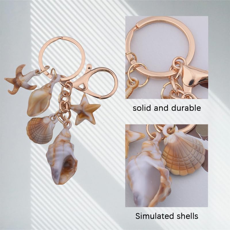 Beach Seashell Keychain Charm for Girls Ocean Starfish Key Chain Gold Bag Keyring Beach Theme Gifts for Women