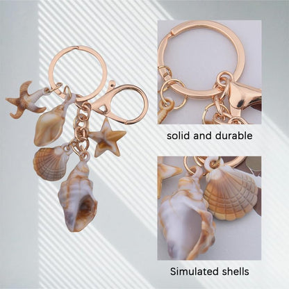 Beach Seashell Keychain Charm for Girls Ocean Starfish Key Chain Gold Bag Keyring Beach Theme Gifts for Women