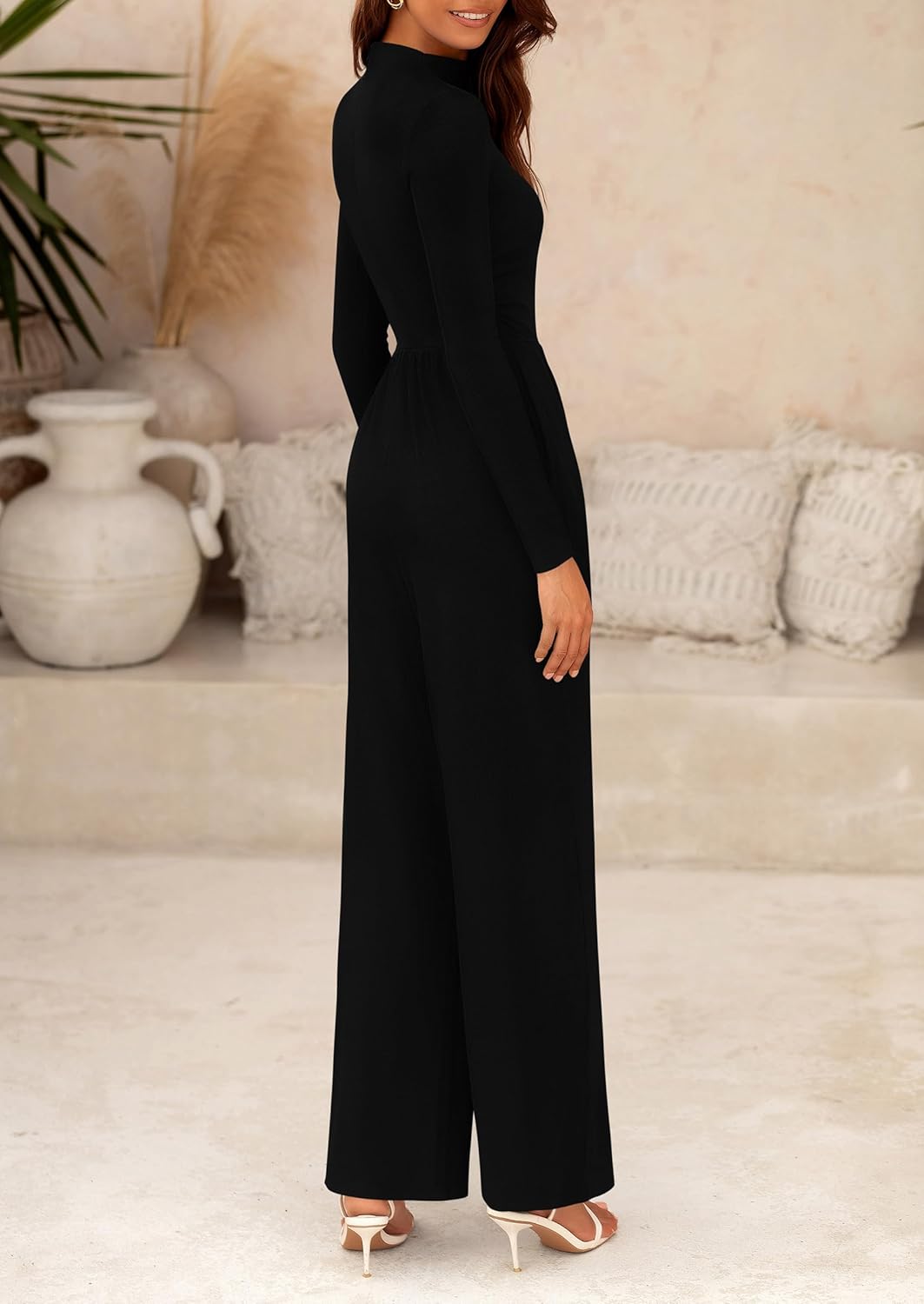 PRETTYGARDEN Jumpsuits For Women Dressy Casual Fall Fashion 2025 Long Sleeve Mock Neck Romper Business Work One Piece Outfits