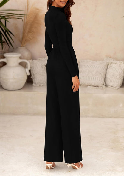 PRETTYGARDEN Jumpsuits For Women Dressy Casual Fall Fashion 2025 Long Sleeve Mock Neck Romper Business Work One Piece Outfits