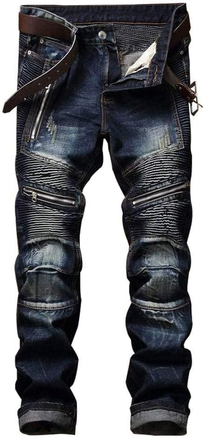 RXXKKK Men's Classic Zipper Biker Regular Fit Flex Jean