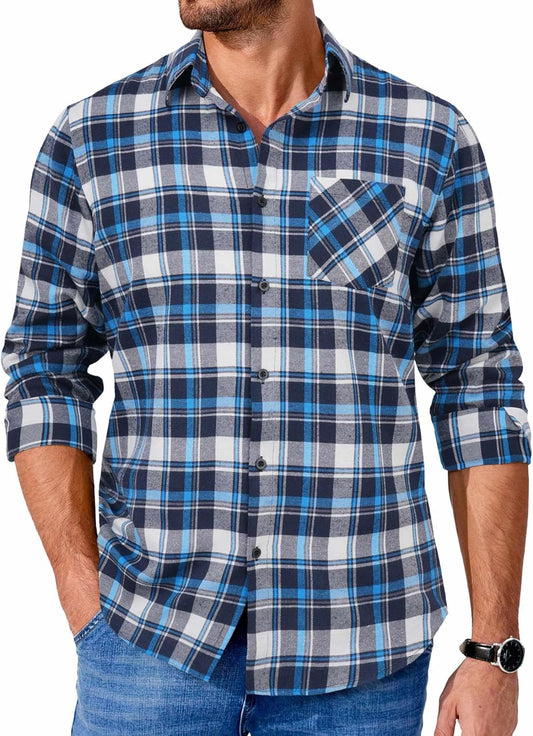 COOFANDY Men's Flannel Shirts Long Sleeve Button Down Plaid Shirt Lightweight Shirt Jacket