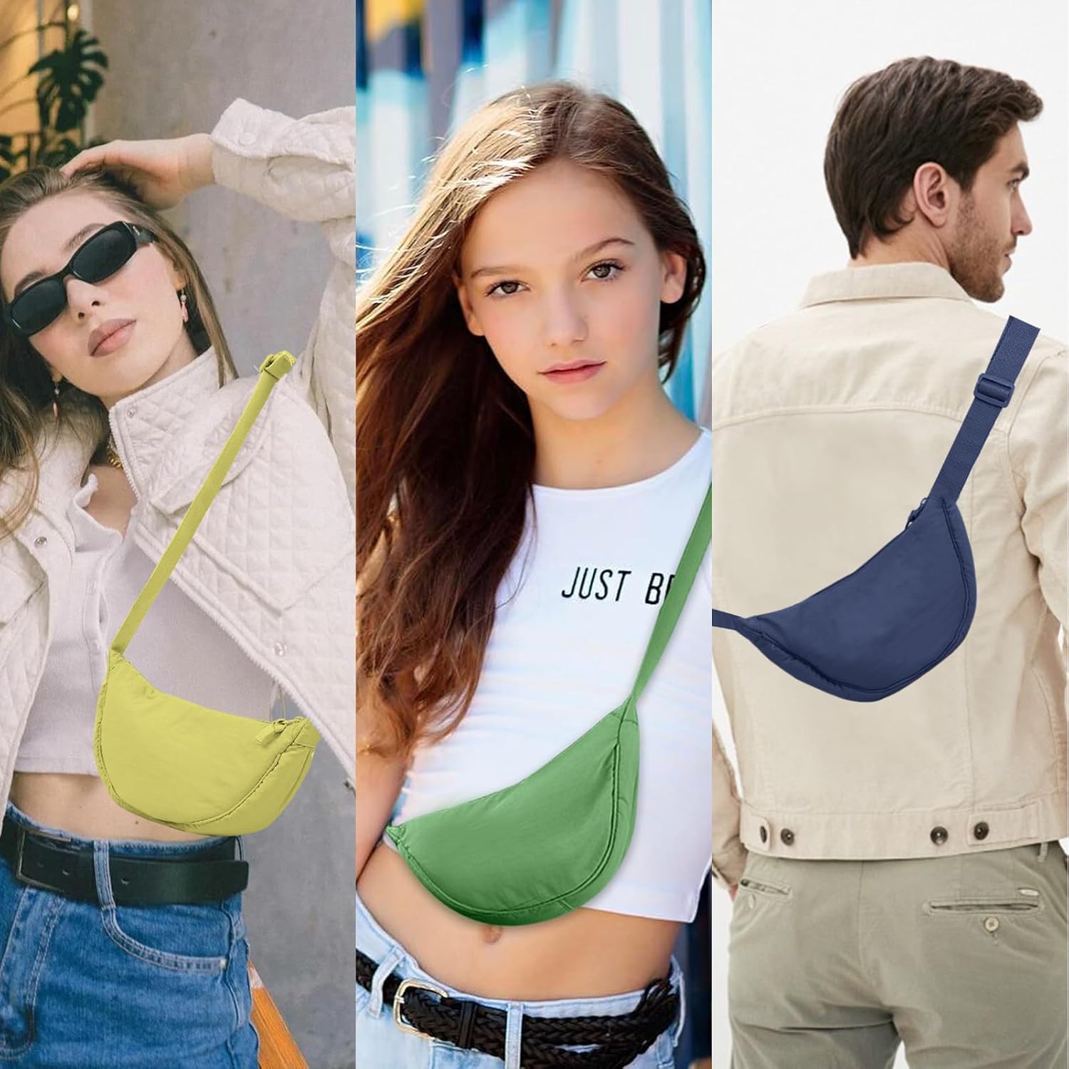 Nylon Crescent Crossbody Bag for Women Purses Trendy Men,Small Travel Sling Bag Hobo