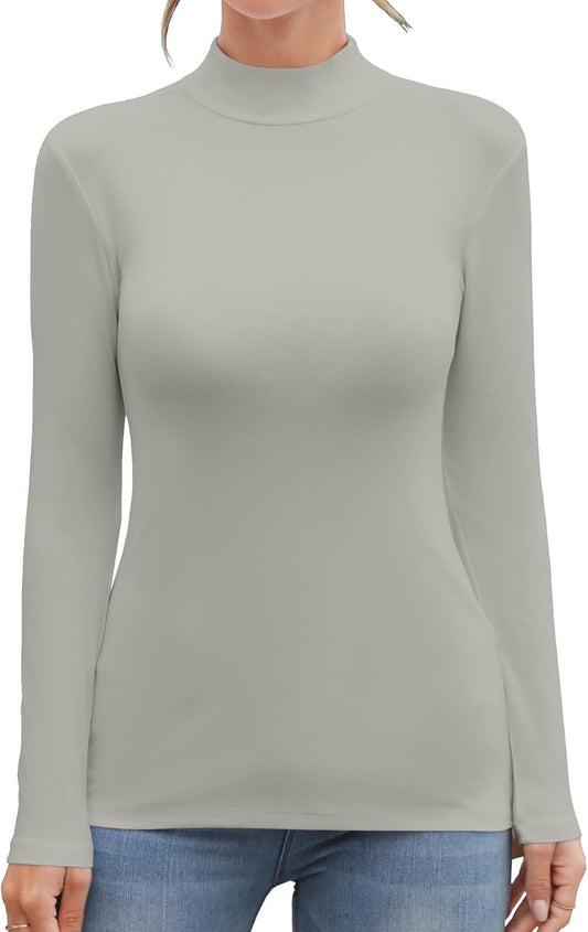 MANGDIUP Women's Mock Turtleneck Long Sleeve Sleeveless Tops Basic Slim T-Shirts