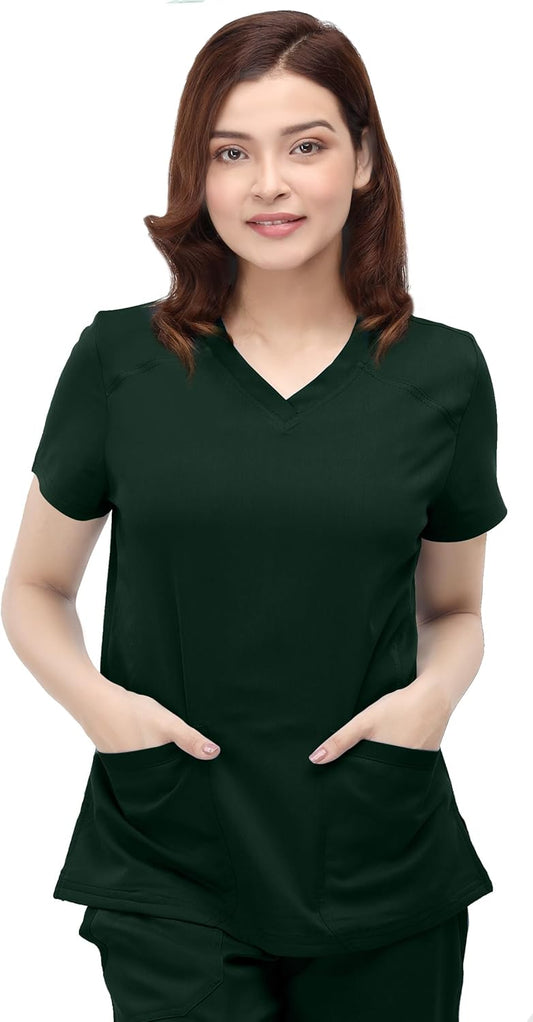 NY Threads Scrub Tops for Women Soft Stretch V-Neck Medical Scrub Top with Pockets