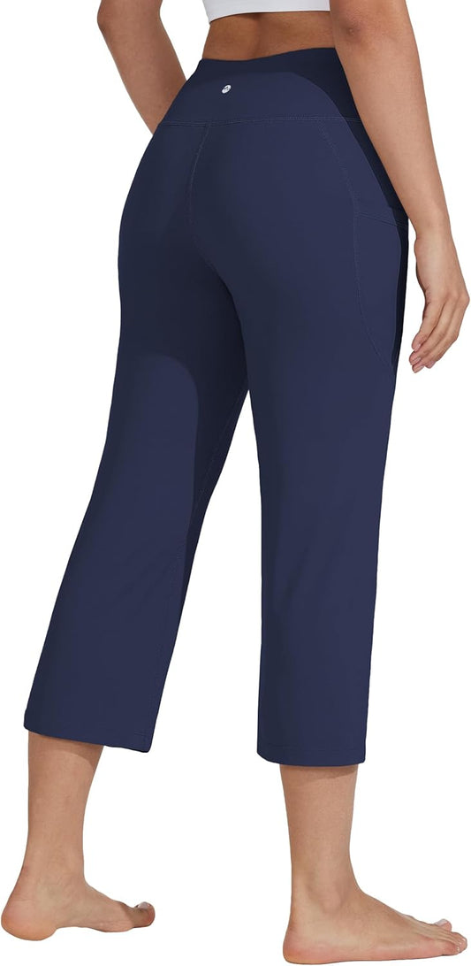 Willit Women's Yoga Capris Pants High Waist Leggings Crop Straight Leg Athletic Exercise Workout Capris 21"