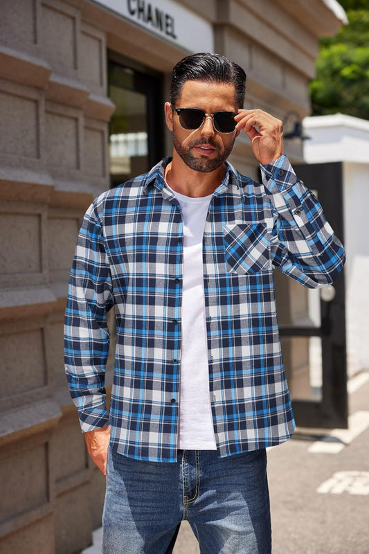 COOFANDY Men's Flannel Shirts Long Sleeve Button Down Plaid Shirt Lightweight Shirt Jacket