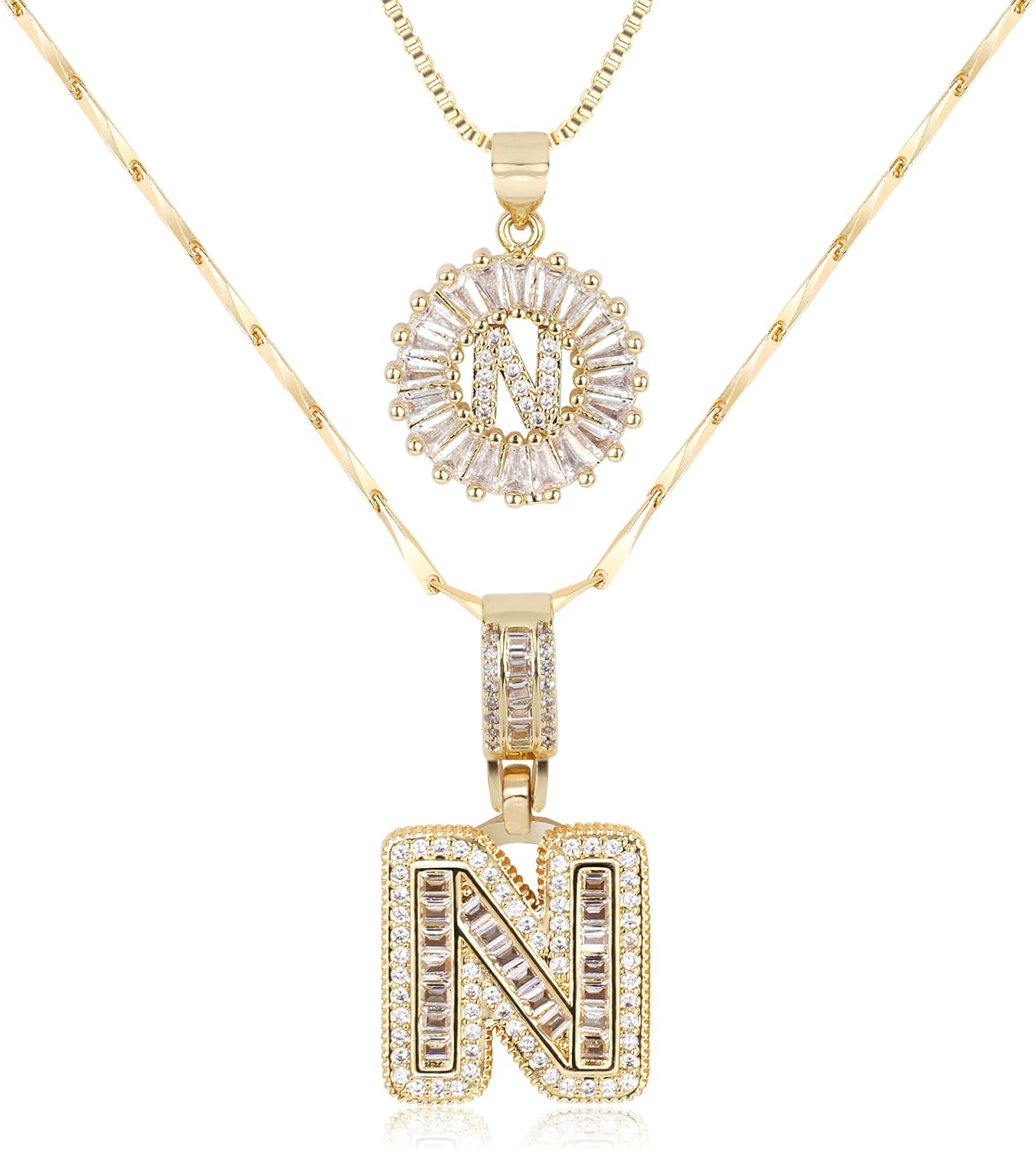 Letter Necklace 14k Gold Plated Bling Dainty Necklaces Trendy Chunky Custom Name Necklace Personalized Round Circle Pendant Zirconia Letters Name Crystal Jewelry Gifts for Women