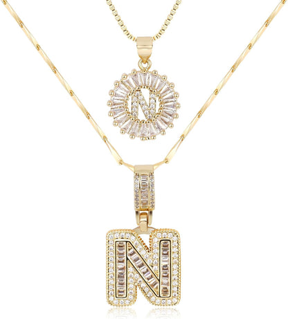 Letter Necklace 14k Gold Plated Bling Dainty Necklaces Trendy Chunky Custom Name Necklace Personalized Round Circle Pendant Zirconia Letters Name Crystal Jewelry Gifts for Women
