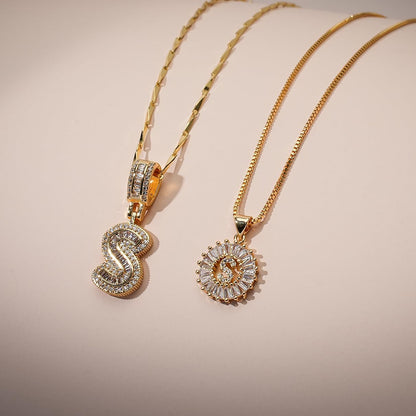 Letter Necklace 14k Gold Plated Bling Dainty Necklaces Trendy Chunky Custom Name Necklace Personalized Round Circle Pendant Zirconia Letters Name Crystal Jewelry Gifts for Women