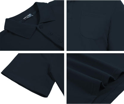 Brosloth Men's Cotton Long Sleeve Polo Shirts with Pocket Moisture Wicking Classic Casual Sport Golf Shirt