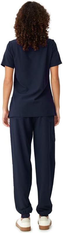 Women's V-Neck Scrubs Top & Cargo Pants Set, 10 Pockets, Yoga Waistband, 4 Way Stretch