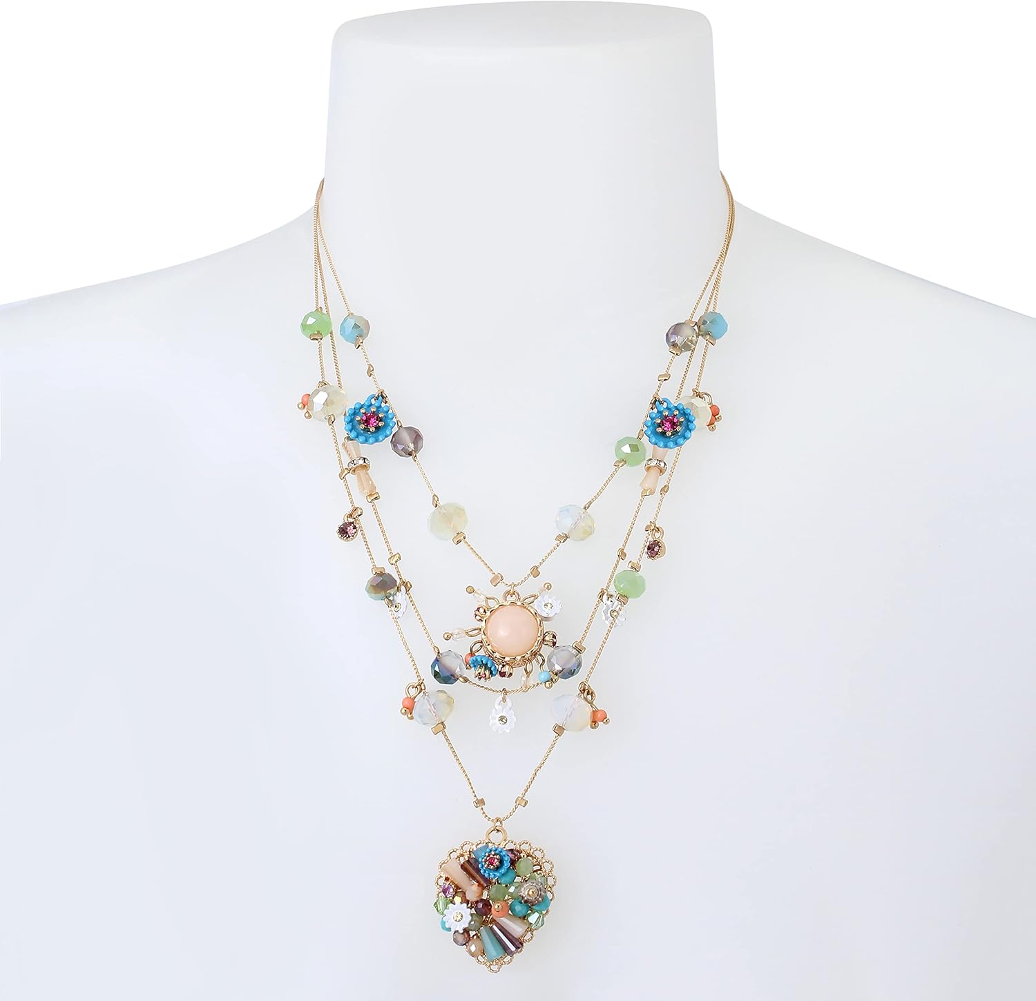 Betsey Johnson Womens Butterfly Charms Layered Necklace