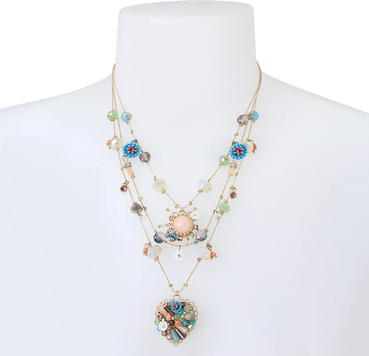 Betsey Johnson Womens Butterfly Charms Layered Necklace