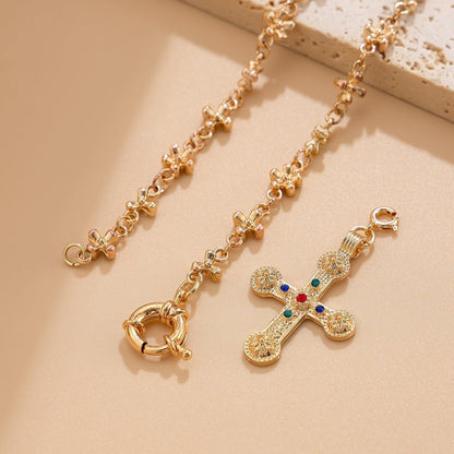 Shiny Cross Pendant Necklace for Women Fashion Molecule Chain necklace Statement Y2K Ins Party Jewelry