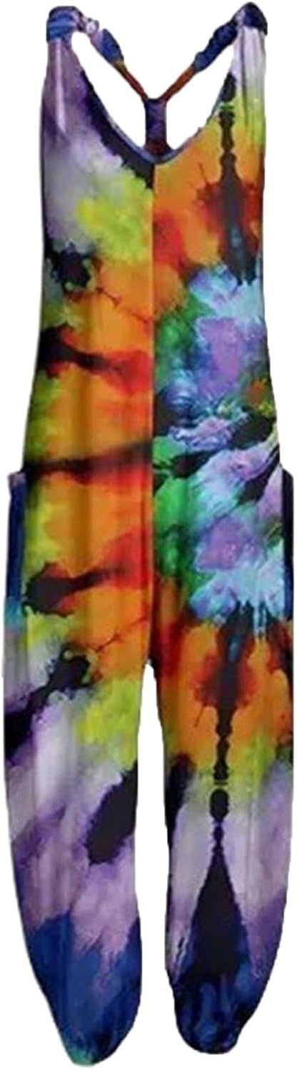 2024 Plus Overalls for Women Plus Size Fit Casual Floral Printed Plus Jumpsuits High Waist Wide Adjustable Bib Overall