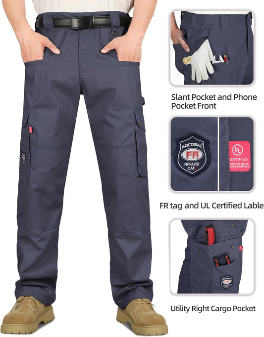 BOCOMAL FR Pants for Men Cargo Flame Resistant Pants(2112&CAT2) 100% C 7.5oz Utility Fire Resistant Pants