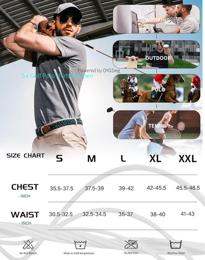 OYGSieg 5 Pack Mens Polo Shirt Short Sleeve Tactical Shirts Quick Dry Performance Golf Shirt Pique Jersey Outdoor Shirt