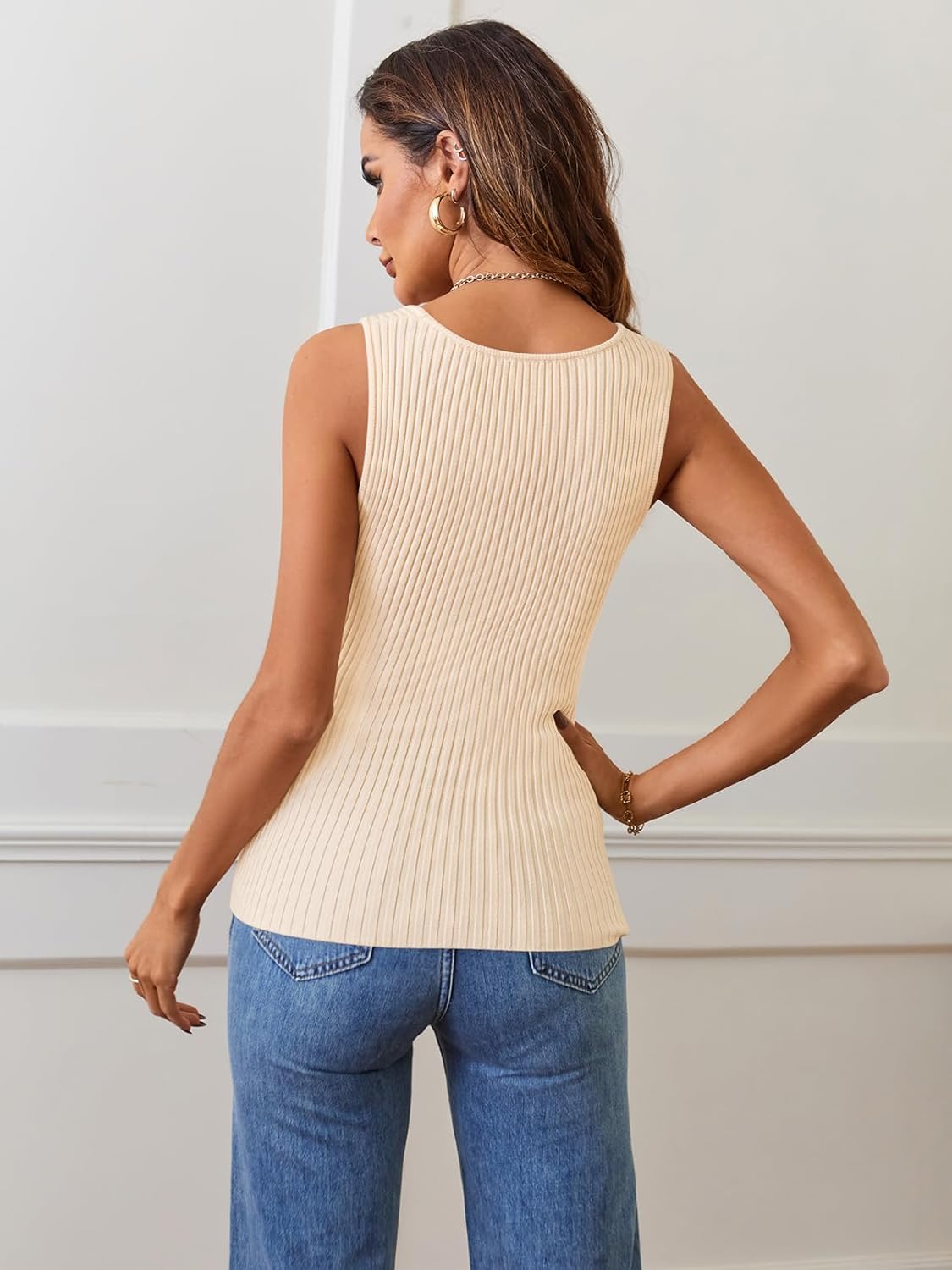 MEROKEETY Women's Ribbed Knit Tank Tops 2025 Square Neck Sleeveless Summer Basic Shirts Sweater Vest