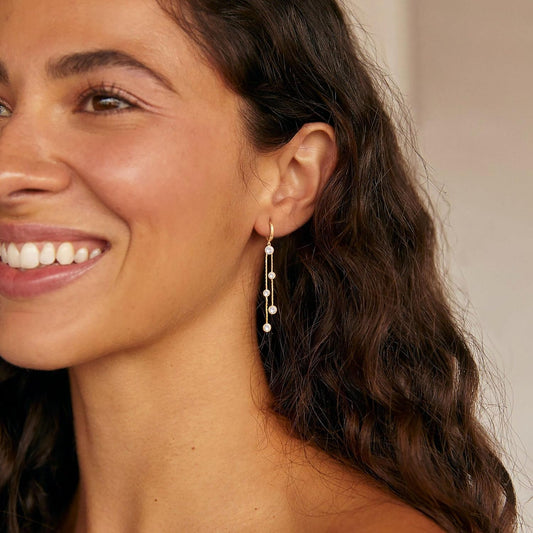 Gold Dangle Earrings for Women: Hypoallergenic Long Drop Dangling Earrings, Dainty 14K Gold Plated Hoop Earrings, Trendy Fashion Jewelry for Prom